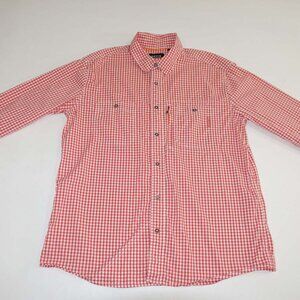 Orvis Men's River Guide Active Fit Fishing Shirt Size Large Salmon White Gingham